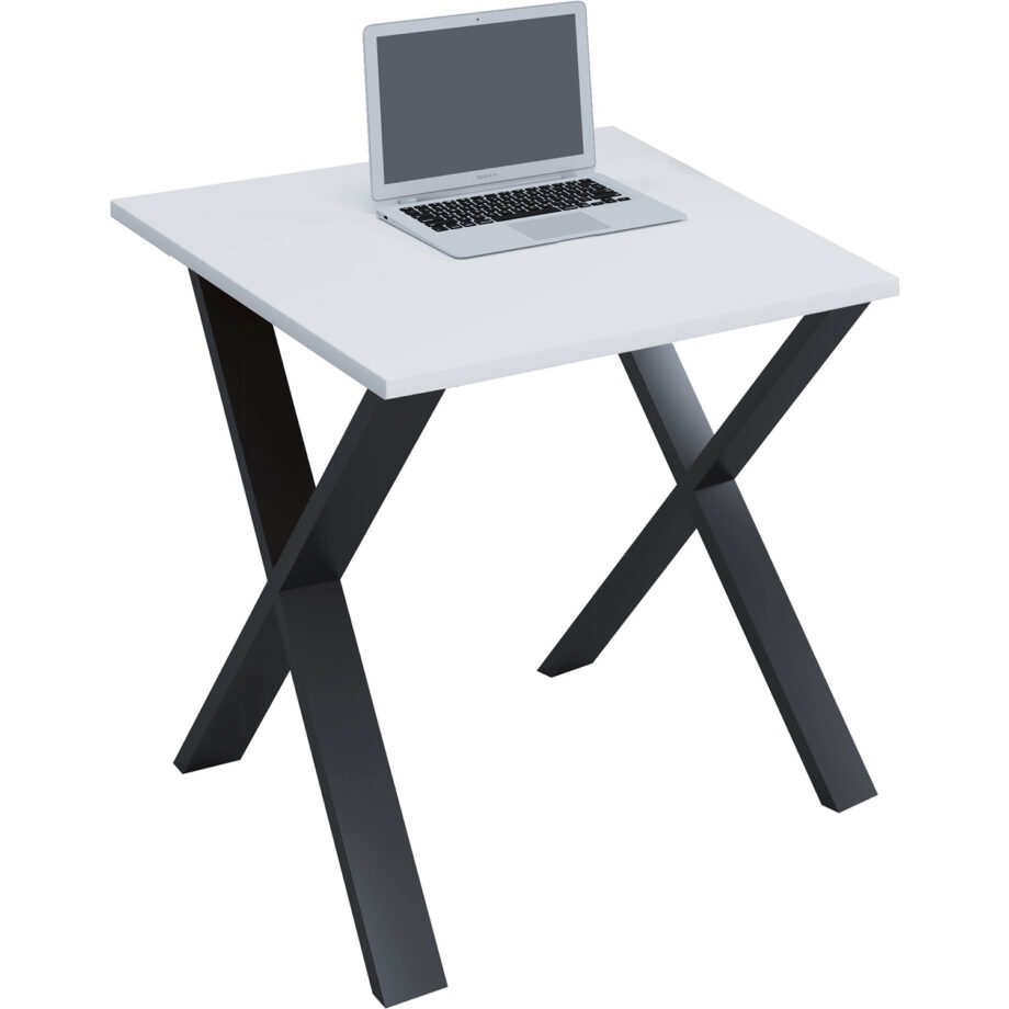 Lona X-feet skrivebord - hvid træ og sort metal (80x80) Hvid