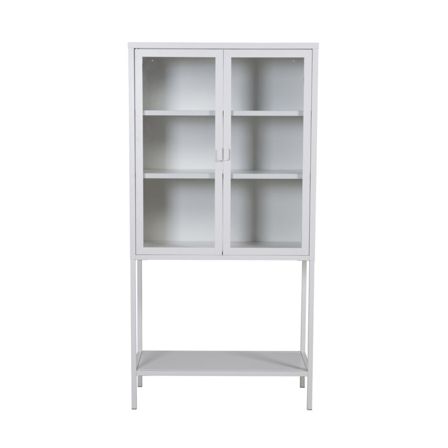 VENTURE DESIGN High Wide skab, m. 2 låger og 3 hylder - glas og hvid stål Hvid