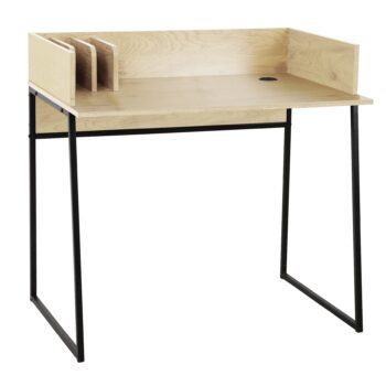 NORDLYS Benton skrivebord, m. opbevaring - beige træ og sort metal (90x48) Beige
