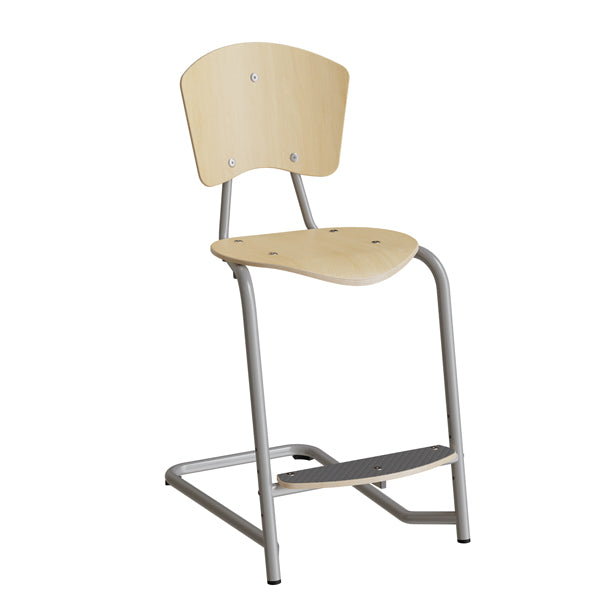 Stol Nian 3479, 570mm, birk finér med alugråt stel og fotplate