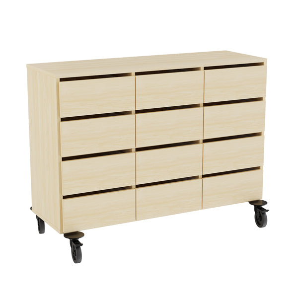 Opbevaring Stig 3x2 rum, 12 skuffer, birk laminat, hjul